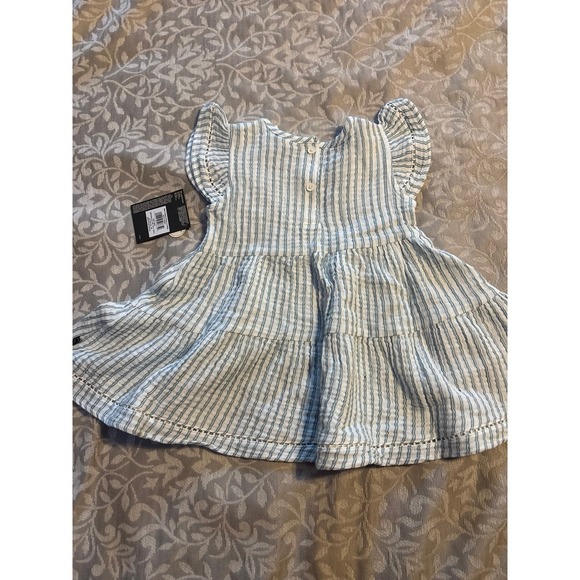Modern Moments by Gerber Baby Girl Blue Striped Cotton Gauze Flutter Dress 18M - Picture 10 of 10
